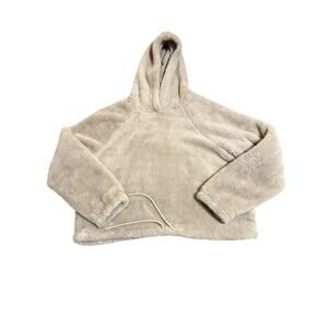 NWOT‎ H&M Beige Greige Sherpa Cropped Women Hoodie Size Large Tie Waist Soft